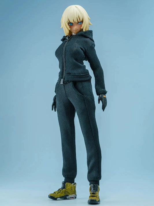 1/12 Scale Female Action Figure Clothes – Black Jogger Set w/Hoodie
