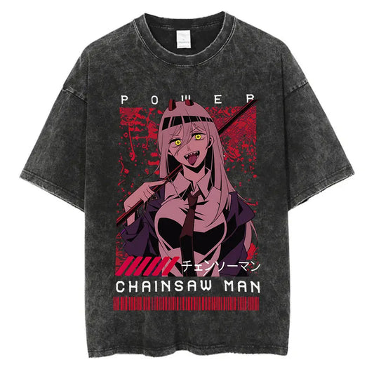 Chainsaw Man Power Shirt Vintage Style Anime Graphic Tee