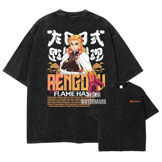 Demon Slayer Rengoku Flame Hashira Shirt Oversized Style Anime Shirt