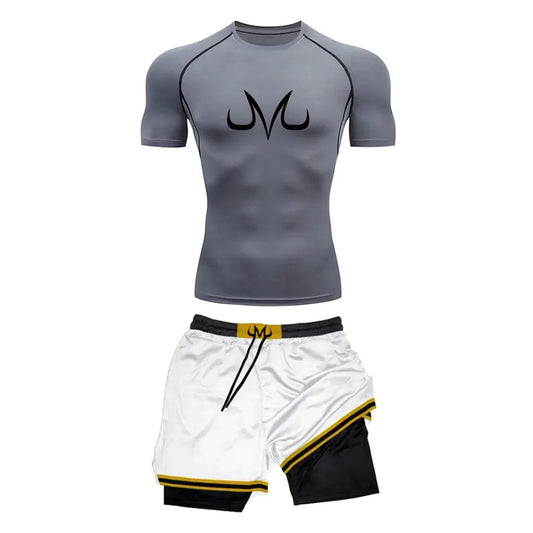 Majin Buu Style Compression Shirt & Shorts Set - Anime Workout Set Rash Guard