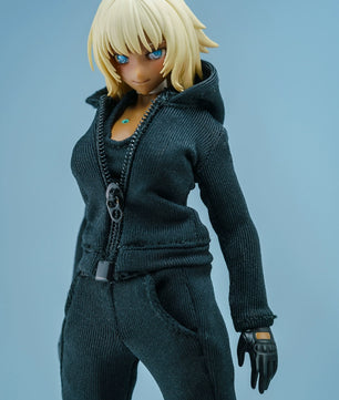 1/12 Scale Female Action Figure Clothes – Black Jogger Set w/Hoodie