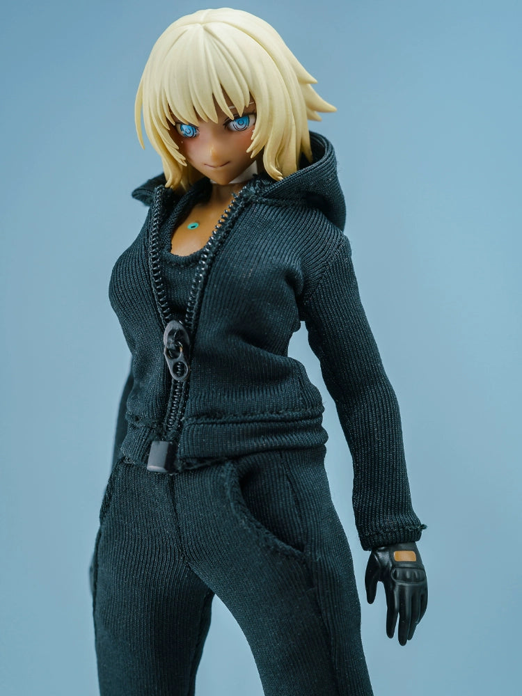 1/12 Scale Female Action Figure Clothes – Black Jogger Set w/Hoodie