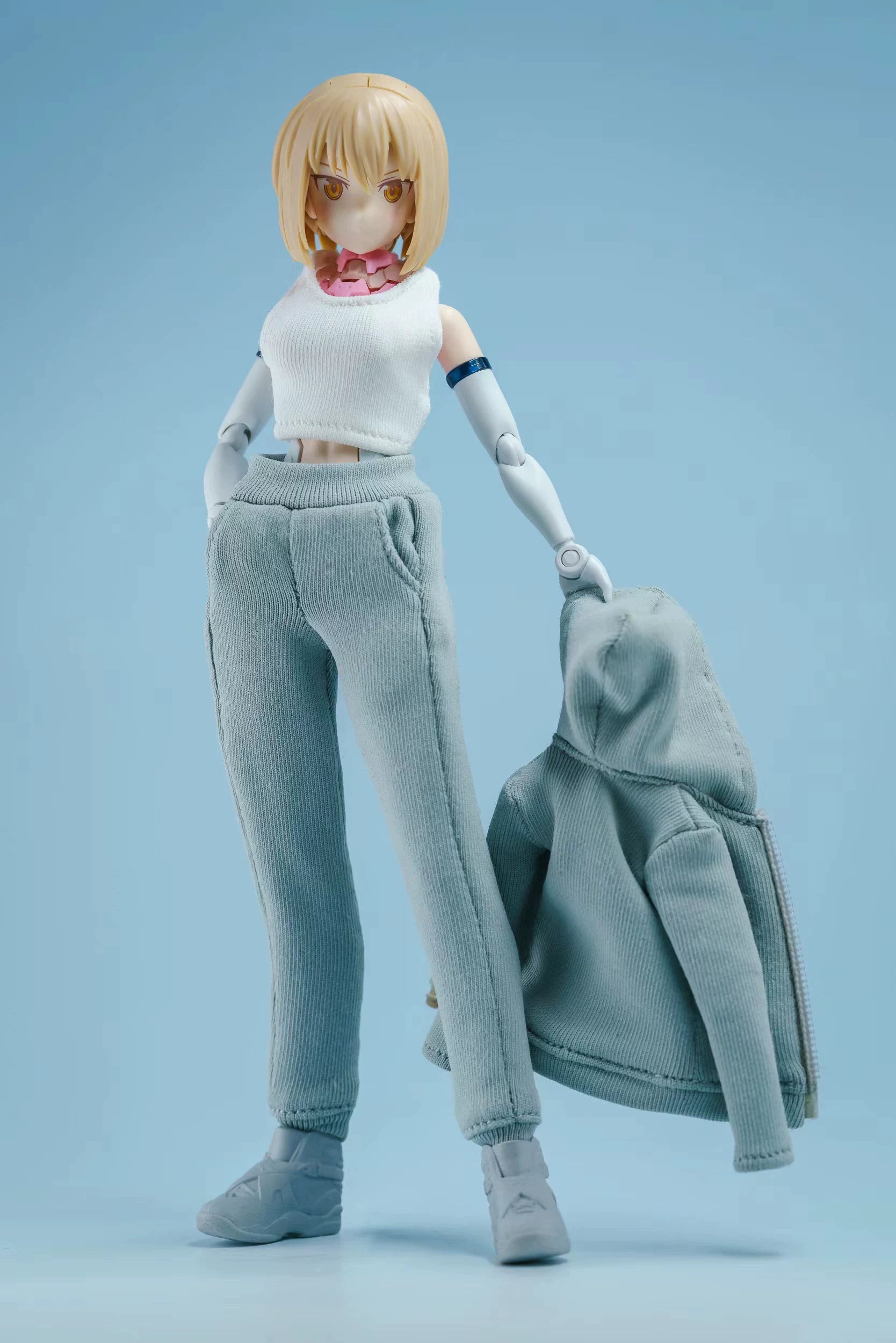 1/12 Scale Female Action Figure Clothes – Gray Jogger Set w/Hoodie