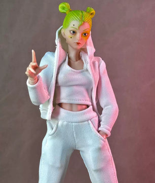1/12 Scale Female Action Figure Clothes – White Jogger Set w/Hoodie