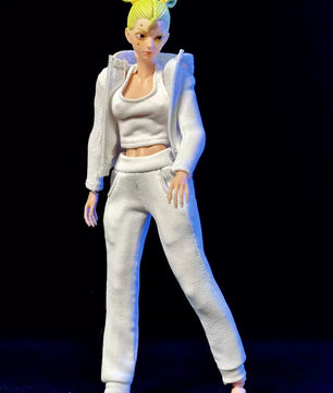 1/12 Scale Female Action Figure Clothes – White Jogger Set w/Hoodie