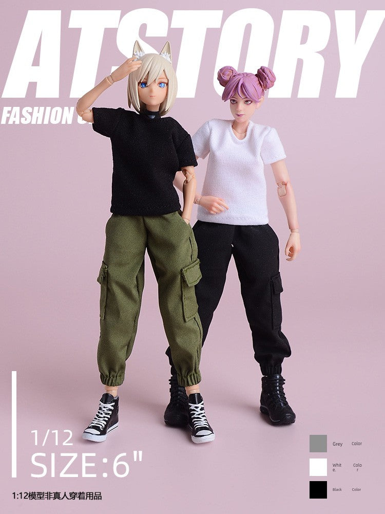 1/12 Scale Short-Sleeved T-shirt & Pants 6-Inch Female Action Figure Clothing