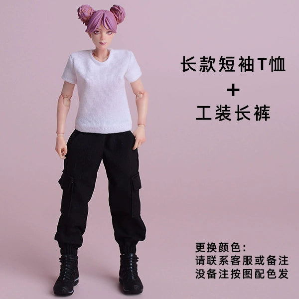 1/12 Scale Short-Sleeved T-shirt & Pants 6-Inch Female Action Figure Clothing