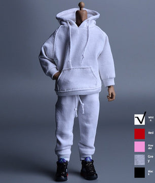 1/12 Scale White Sportswear Set Hoodie & Pants For 6" Male Action Figure