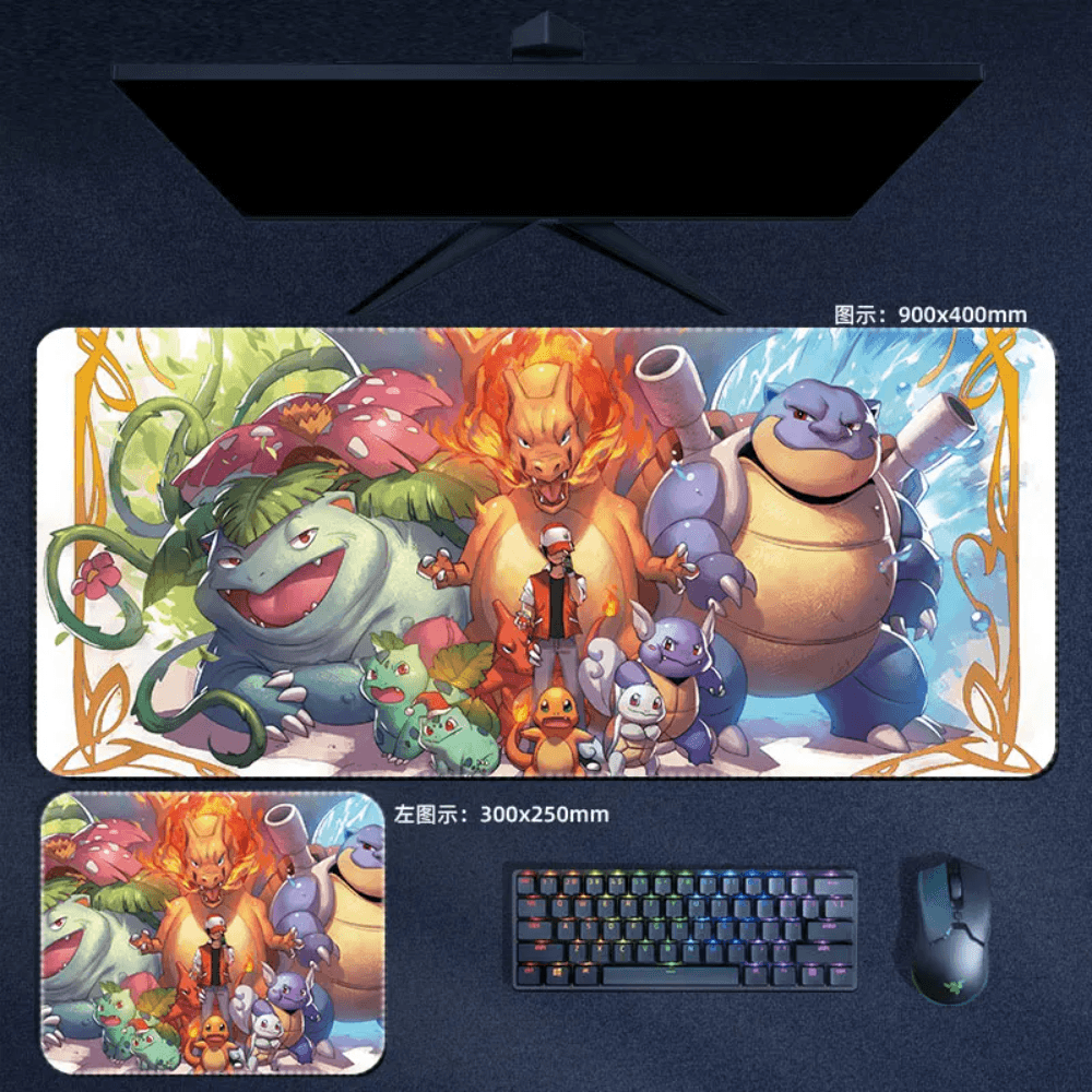 Pokemon Mouse Pad Large Anime Gen 1 Starters Mouse Pad Desk Mat