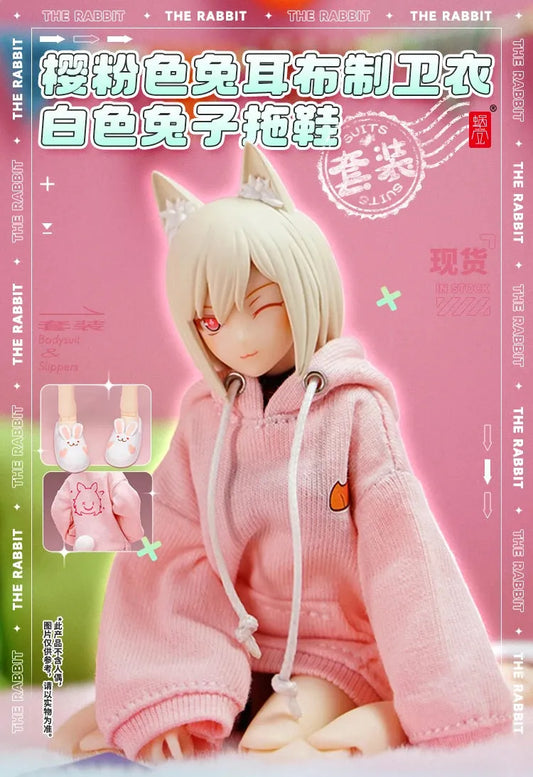 6" Anime Girl Action Figure Rabbit Ear Sweater With Bunny Slippers