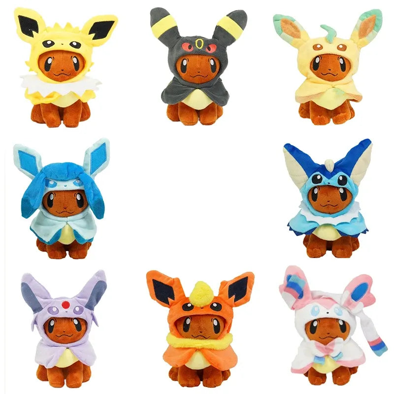 Pokemon Eevee Hooded Cosplay 8 Inch Plush Collection Bundle