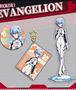 Evangelion Ayanami Rei Acrylic Stand Keychain & Double-Sided Badge Set