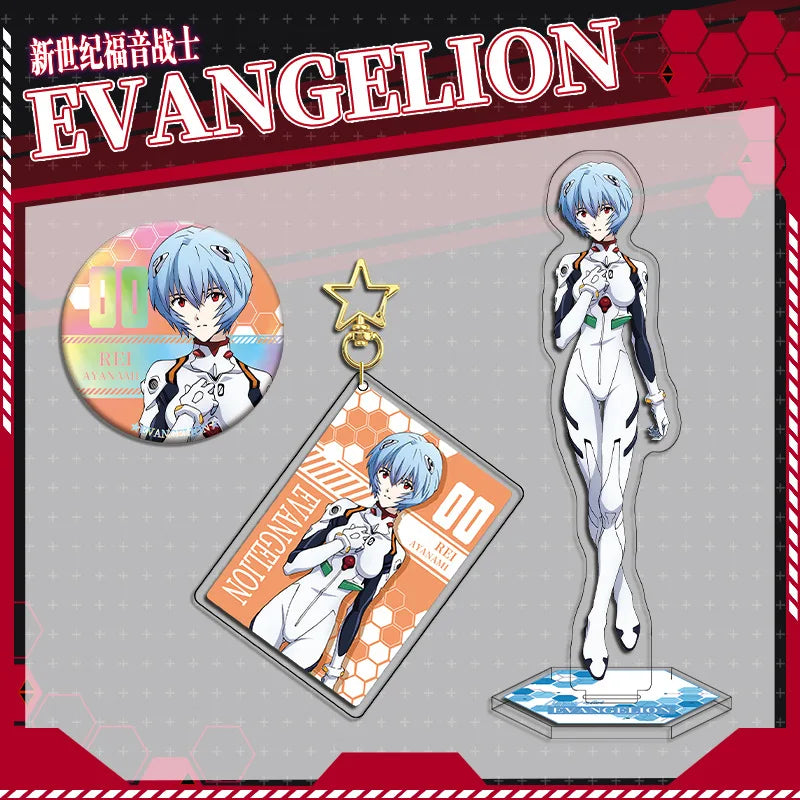 Evangelion Ayanami Rei Acrylic Stand Keychain & Double-Sided Badge Set