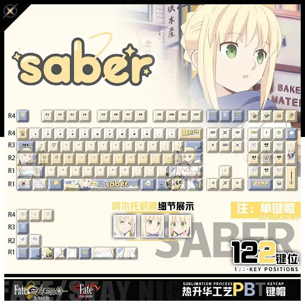 Fate Series Saber Keycaps 122 Keys Cherry Profile Anime Keycaps