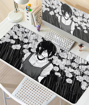 Chainsaw Man Reze Monochrome Flower Field Mouse Pad – Large Gaming Desk Mat