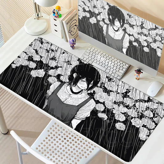 Chainsaw Man Reze Monochrome Flower Field Mouse Pad – Large Gaming Desk Mat