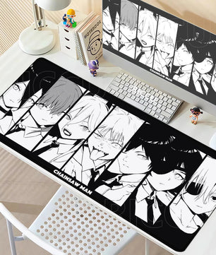 Chainsaw Man Black & White Manga Panel Mouse Pad – Large Gaming & Office Desk Mat
