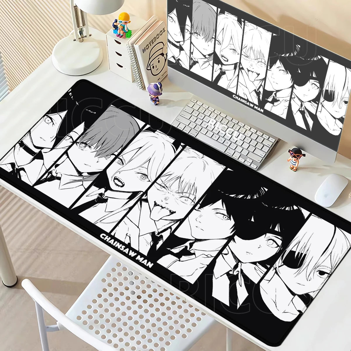 Chainsaw Man Black & White Manga Panel Mouse Pad – Large Gaming & Office Desk Mat
