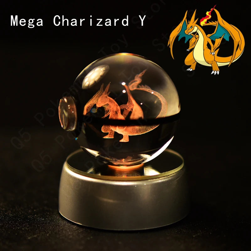 Pokemon Mega Charizard Y Figure 3D Crystal Ball Night Light Lamp
