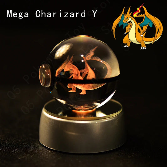 Pokemon Mega Charizard Y Figure 3D Crystal Ball Night Light Lamp
