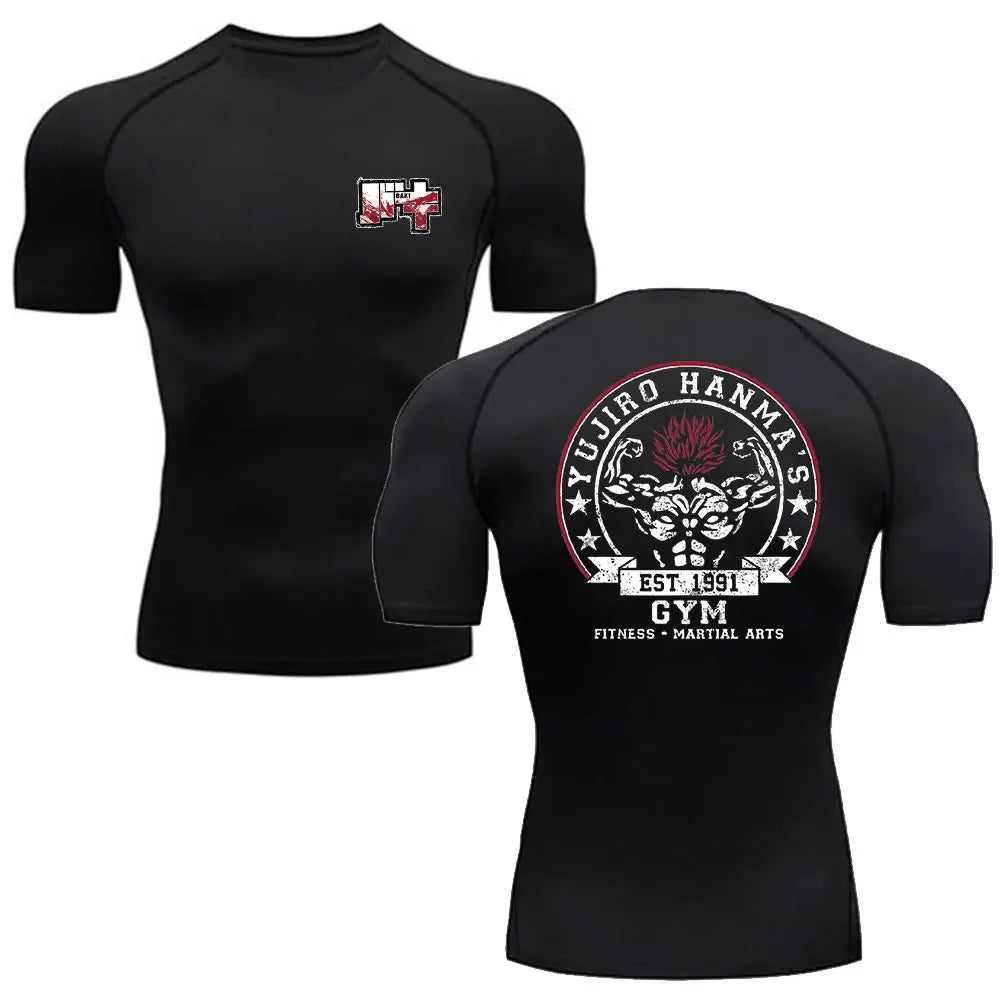 Baki Style Gym Compression Shirt - Men's Fitness Anime Rash Guard