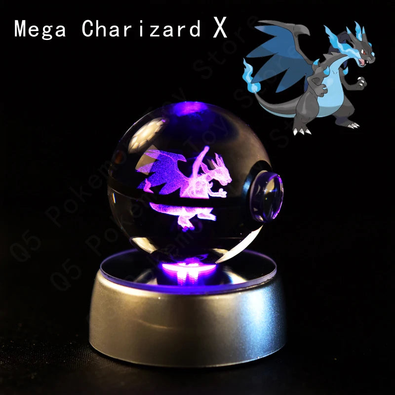 Pokemon Mega Charizard X Figure 3D Crystal Ball Night Light Lamp