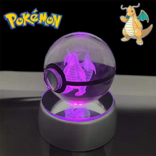 Pokemon Dragonite Figure 3D Crystal Ball Night Light Lamp