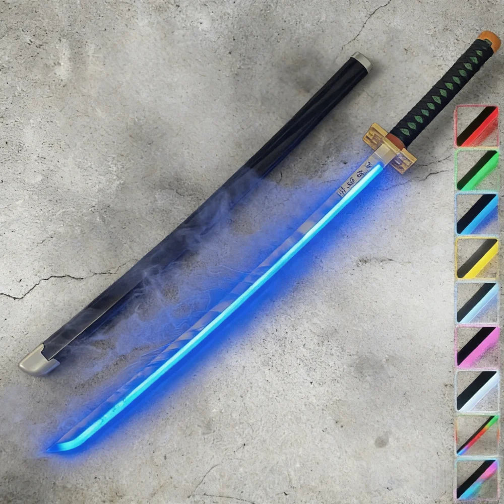 40in Demon Slayer Tsugikuni Yoriichi Katana LED Mist Original Sabre Cosplay Accessories Prop Wood Vapor Schwert Vapour Toy Gift