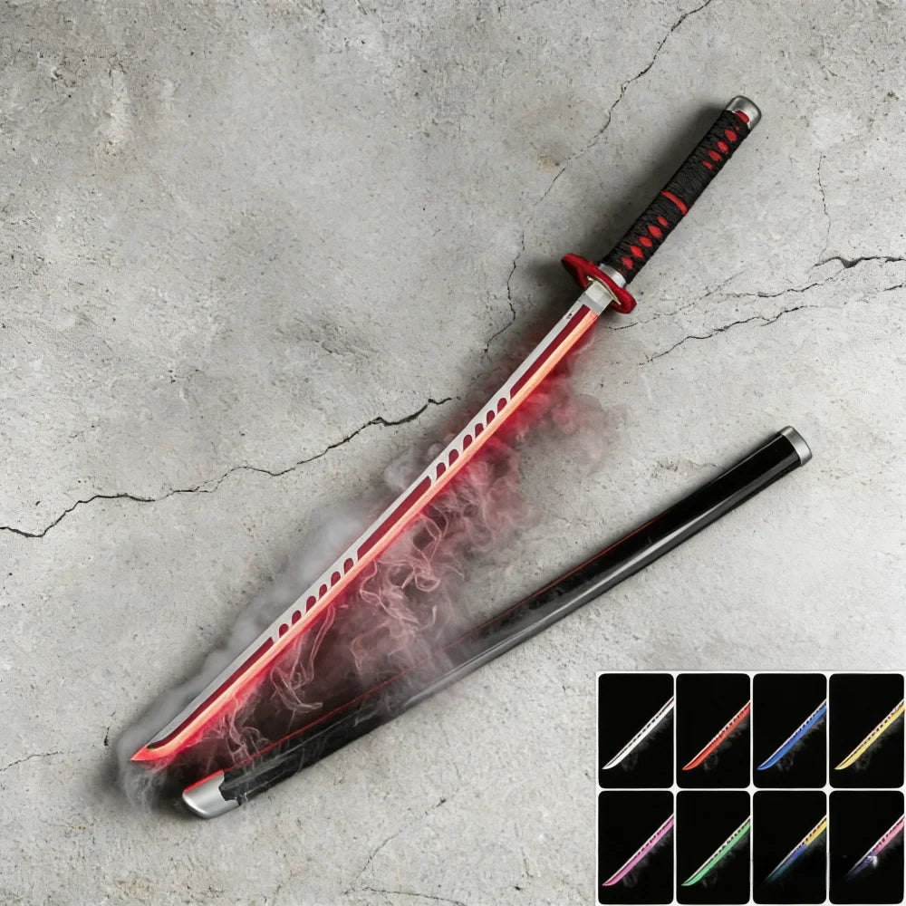40in Demon Slayer Tsugikuni Yoriichi Katana LED Mist Original Sabre Cosplay Accessories Prop Wood Vapor Schwert Vapour Toy Gift