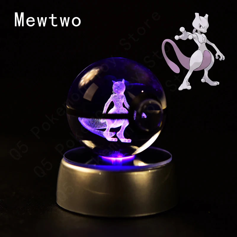 Pokemon Mewtwo Figure 3D Crystal Ball Night Light Lamp