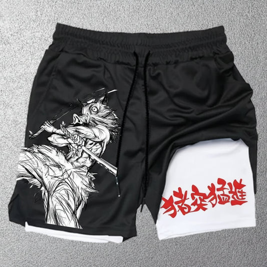 Demon Slayer Inosuke Compression Shorts - Men's Anime Sports Shorts