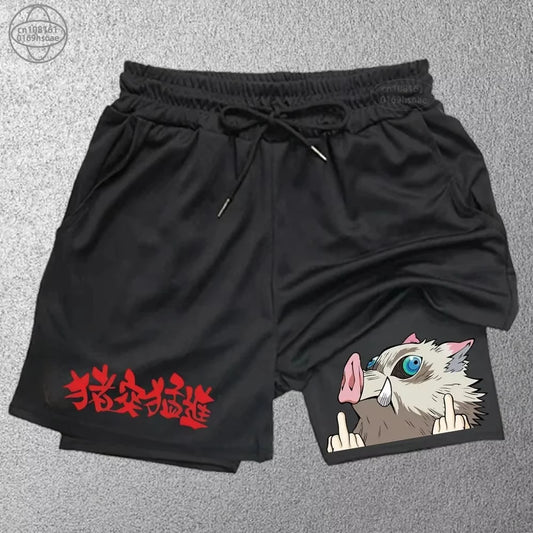 Demon Slayer Inosuke Compression Shorts - Men's Anime Sports Shorts