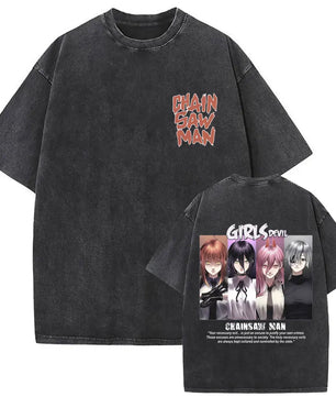 Chainsaw Man Girls Shirt Vintage Oversized Style Anime Shirt
