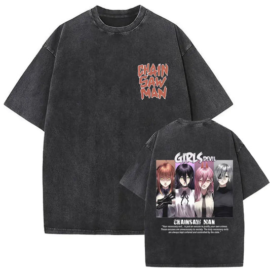 Chainsaw Man Girls Shirt Vintage Oversized Style Anime Shirt