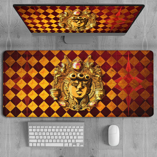 JoJo’s Bizarre Adventure Stone Mask Gold Crest Mouse Pad – Large Gaming & Office Desk Mat