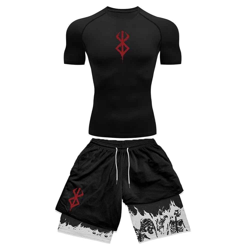 Berserk Style Compression Shirt & Shorts Set - Anime Rash Guard Set