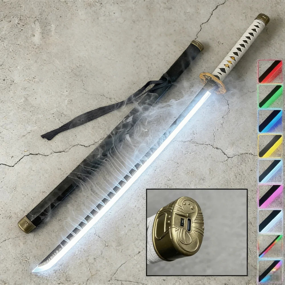 40in Demon Slayer Tsugikuni Yoriichi Katana LED Mist Original Sabre Cosplay Accessories Prop Wood Vapor Schwert Vapour Toy Gift