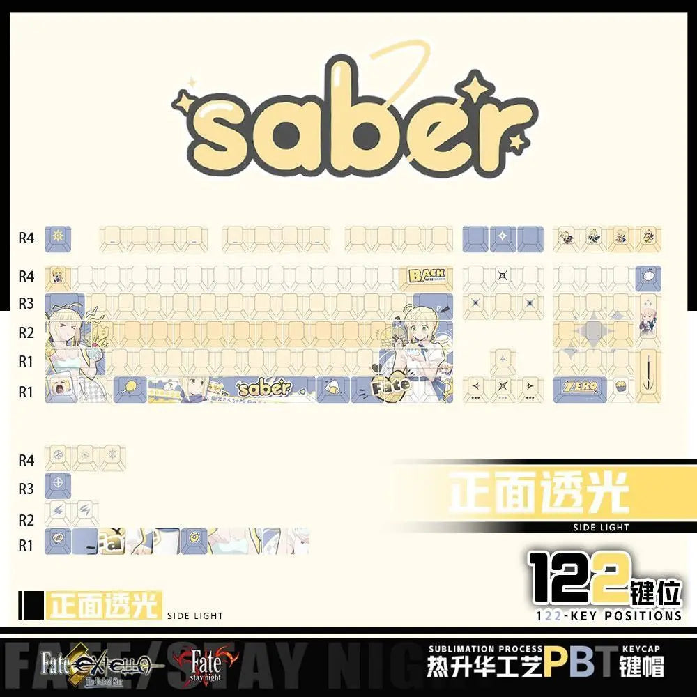 Fate Series Saber Keycaps 122 Keys Cherry Profile Anime Keycaps