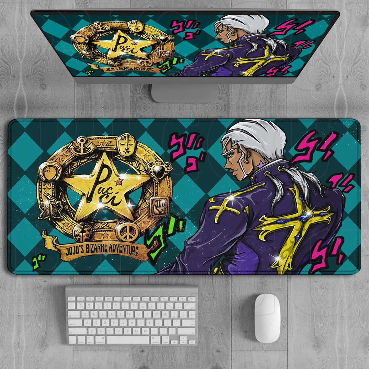 JoJo’s Bizarre Adventure Enrico Pucci Teal Diamond Mouse Pad – Large Gaming & Office Desk Mat
