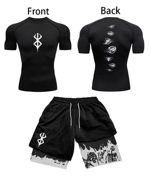 Berserk Style Compression Shirt & Shorts Set - Anime Rash Guard Set