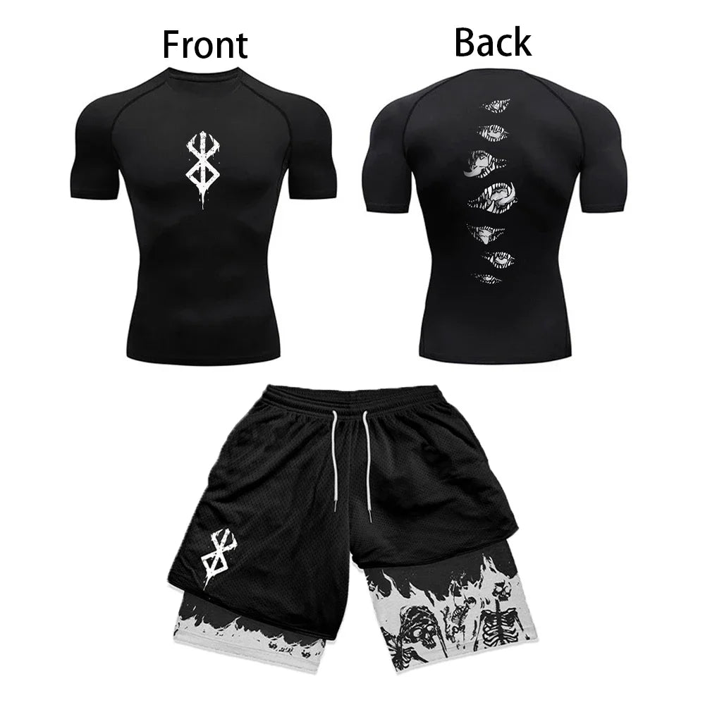 Berserk Style Compression Shirt & Shorts Set - Anime Rash Guard Set