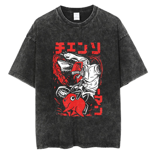 Chainsaw Man Shirt Denji Pochita Oversized Cotton Anime Shirt