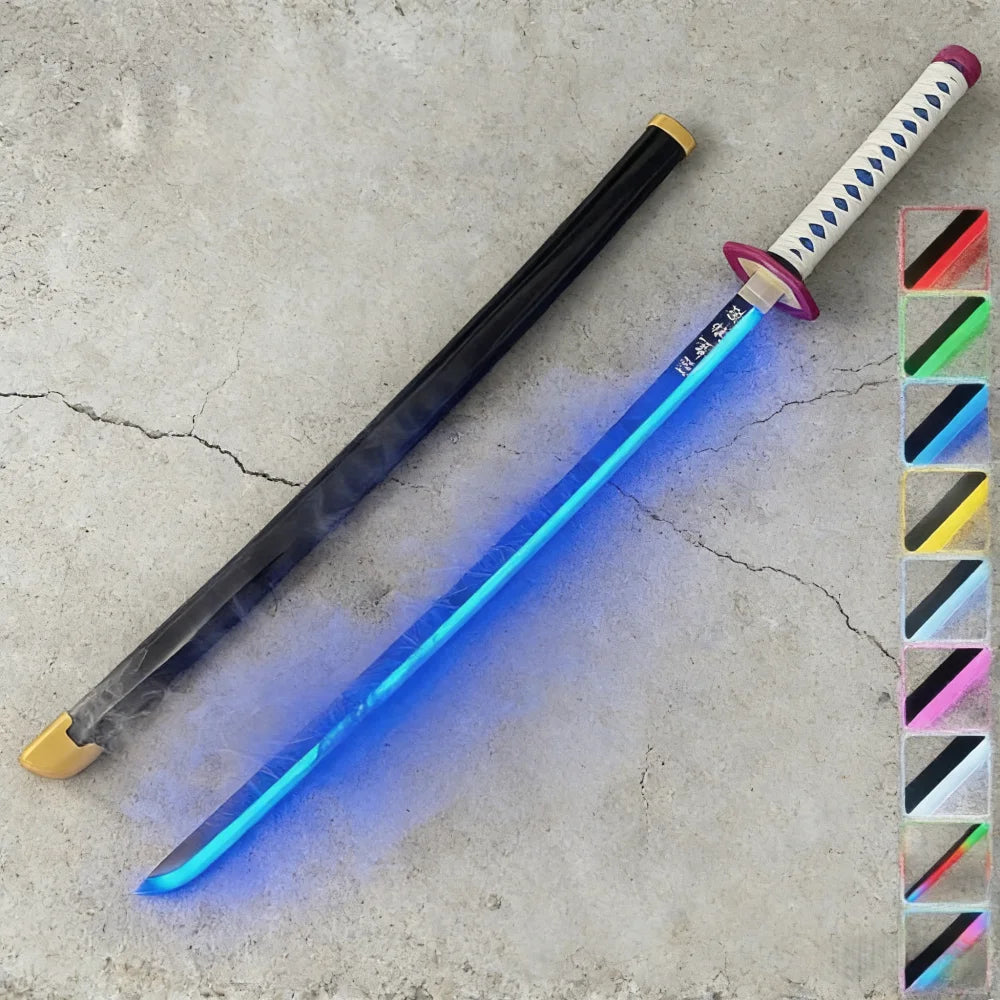 40in Demon Slayer Tsugikuni Yoriichi Katana LED Mist Original Sabre Cosplay Accessories Prop Wood Vapor Schwert Vapour Toy Gift