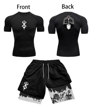 Berserk Style Compression Shirt & Shorts Set - Anime Rash Guard Set