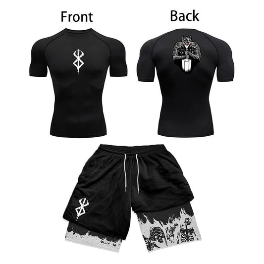 Berserk Style Compression Shirt & Shorts Set - Anime Rash Guard Set