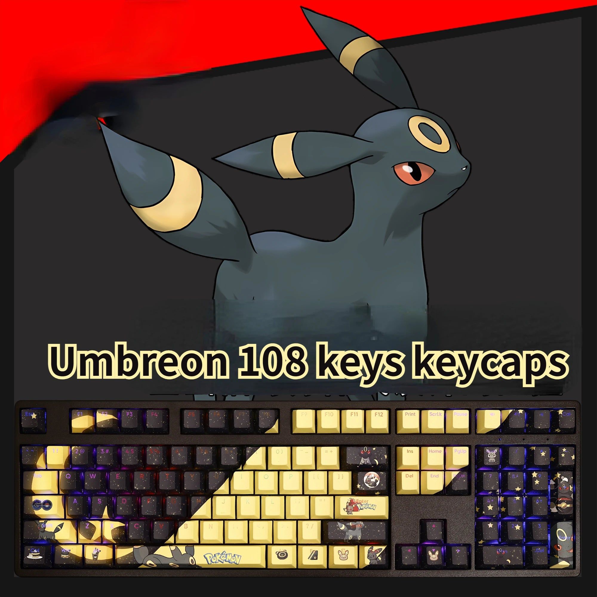 Pokemon Umbreon Keycaps For Keyboard 108 Keys Anime Keycaps