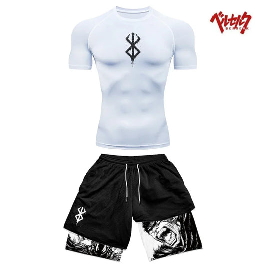 Berserk Style Compression Shirt & Shorts Set - Anime Workout Set Rash Guard