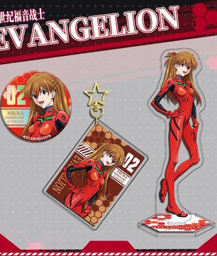 Evangelion Asuka Langley Acrylic Stand Keychain & Double-Sided Badge Set