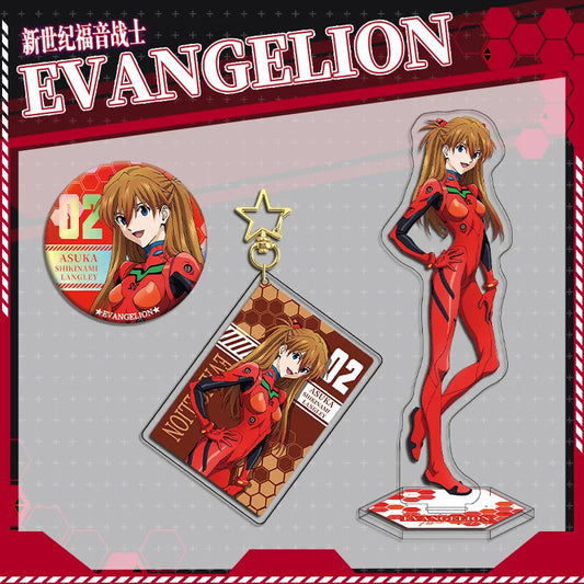 Evangelion Asuka Langley Acrylic Stand Keychain & Double-Sided Badge Set
