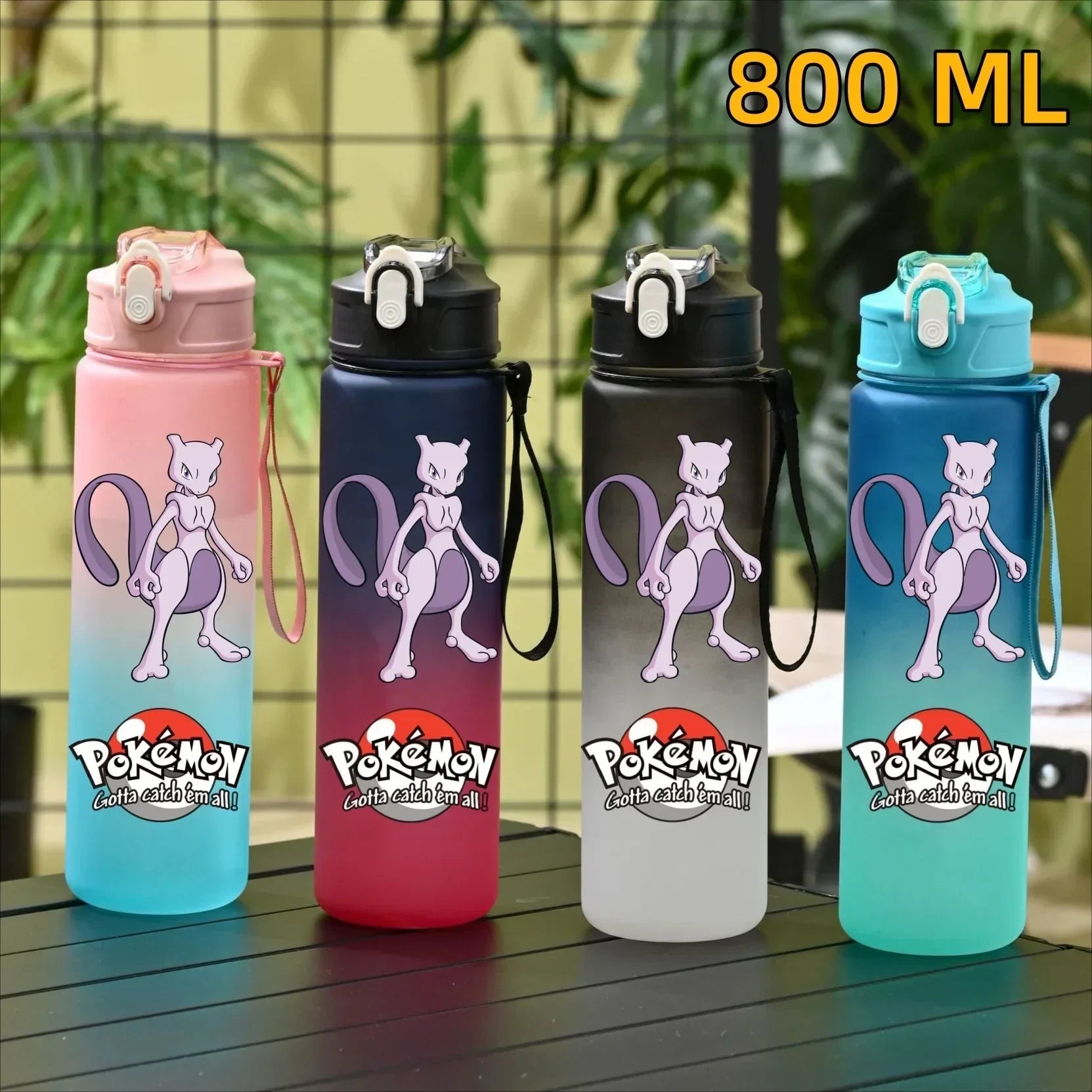 Pokemon Mewtwo Sports Water Bottle With Straw BPA-Free & Leakproof